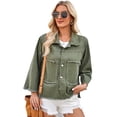 thumbnail image 1 of WOLLED Women's Army Green Jean Jacket Tops Fall Casual Denim Washed Jackets Button Shirt Denim Short Coat S-XL, 1 of 7