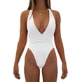 thumbnail image 1 of WOLLED Women's One Piece Swimsuit Waisted V Neck Solid Color Swimwear for Summer Beach Sunny Bikini Sets, 1 of 9