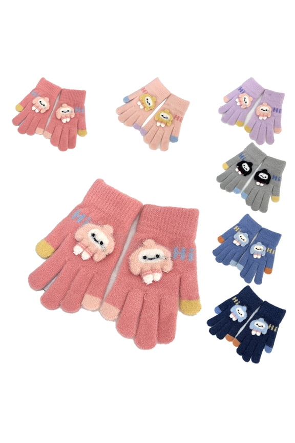 Youth Kids Thickening Knitted Gloves Kids Boys Girls Cartoon Warm Gloves Teen Five Finger Gloves for 8-12Y
