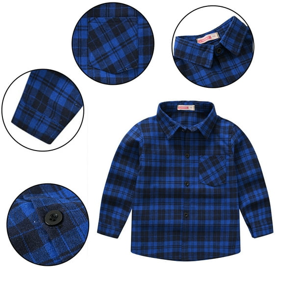 WOLLED kids Toddler Long Sleeve T Shirt Boys Girl Casual Plaid Shirt Teen Button Knit Top for 1 -12T
