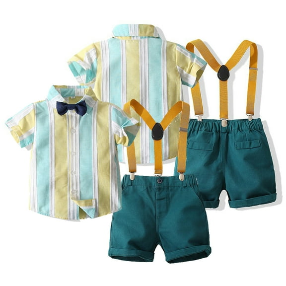 WOLLEDR Kids Baby Boys Formal Gown Outfits Toddler Solid Color Shirt Tops with Bowtie and Shorts Set for 1-6 Years