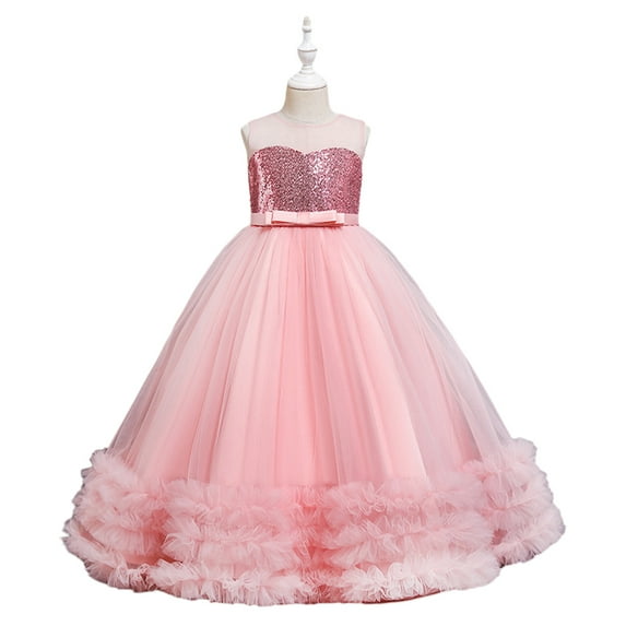 WOLLEDR Kids Baby Girls Lace Princess Dresses Toddler Solid Color Sleeveless Tutu Dress Girls Wedding Party Gown for 4-12 Years