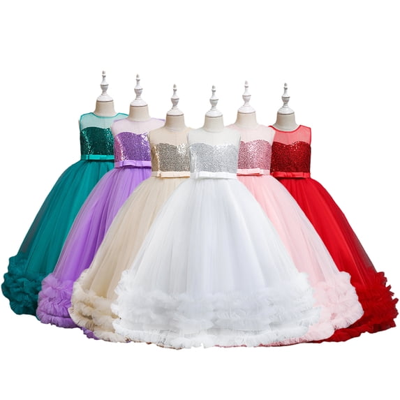 WOLLEDR Kids Baby Girls Lace Princess Dresses Toddler Solid Color Sleeveless Tutu Dress Girls Wedding Party Gown for 4-12 Years