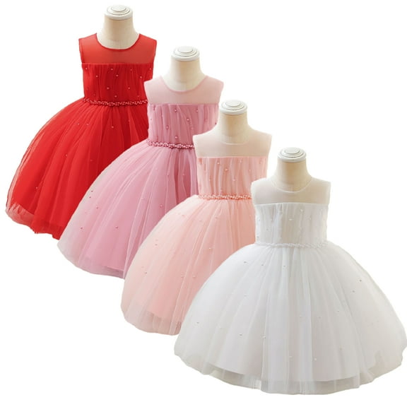 WOLLEDR Kids Baby Girls Sleeveless Princess Dresses Toddler Solid Color Lace Tutu Dress Girls Wedding Party Gown for 12 M-6 Years