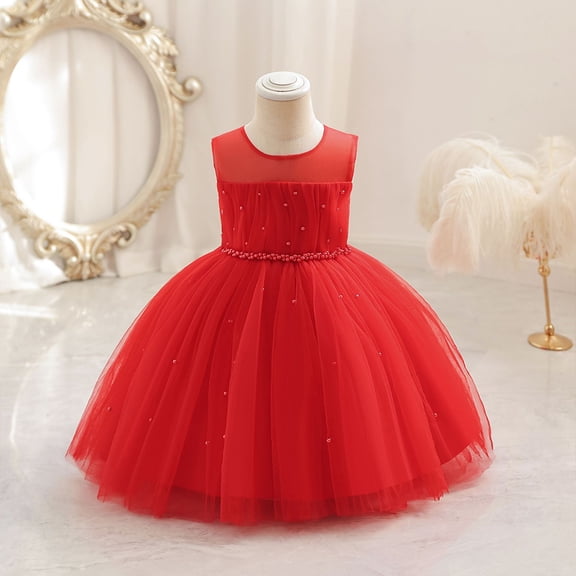 WOLLEDR Kids Baby Girls Sleeveless Princess Dresses Toddler Solid Color Lace Tutu Dress Girls Wedding Party Gown for 12 M-6 Years