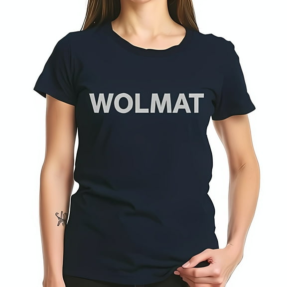 WOLMAT Graphic Cotton Short Sleeve T-Shirt for Women - Casual Soft Tee in Dark Navy Blue with Light Gray Print