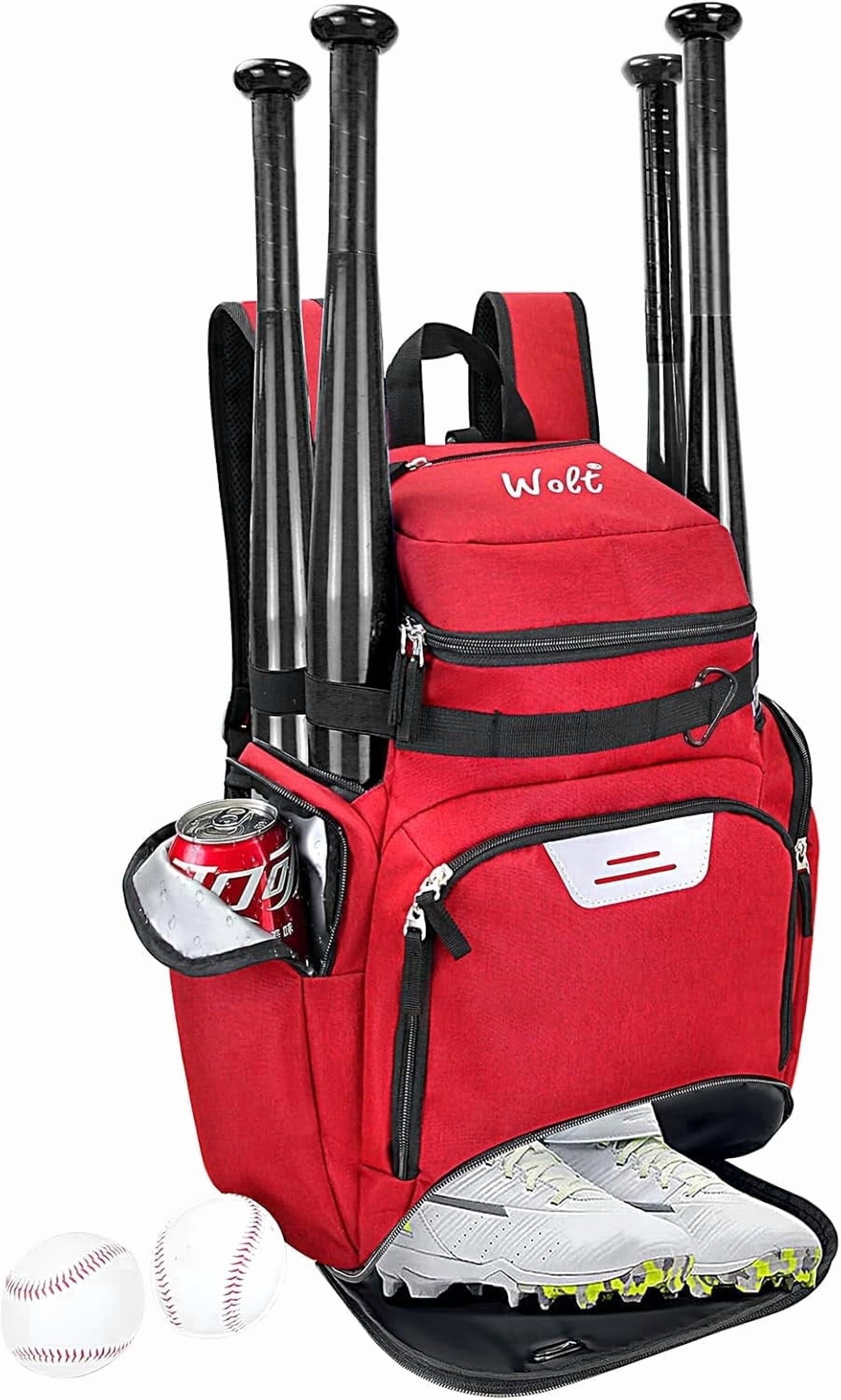 WOLT Baseball Bag Backpack for Youth Adults Baseball Equipment Bag Multifunctional Sport Backpack for Ball Darkred
