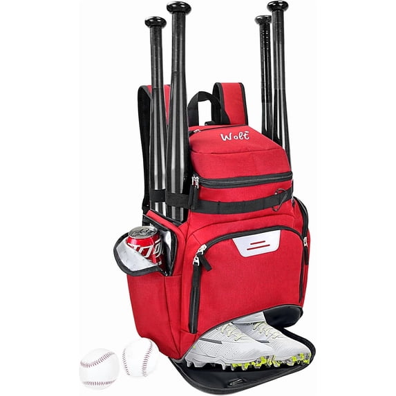 WOLT Baseball Bag Backpack for Youth Adults Baseball Equipment Bag Multifunctional Sport Backpack for Ball Darkred