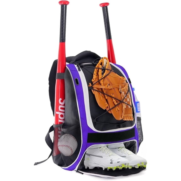 WOLT | Baseball Softball Bag Backpack--Youth Kid Boy Softball Equipment Oxford Fabric New Purple