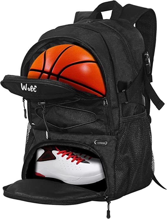 WOLT Best Basketball Backpack for Man with Ventilated Shoe & Ball Compartments, 34L Basketball Bag Black