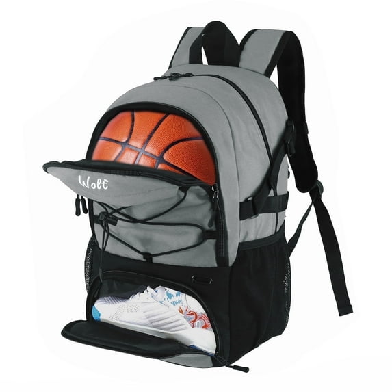 WOLT Basketball Backpack Bag with Separate Ball Holder & Shoes Compartment 1 Pack, Drop Lightgray