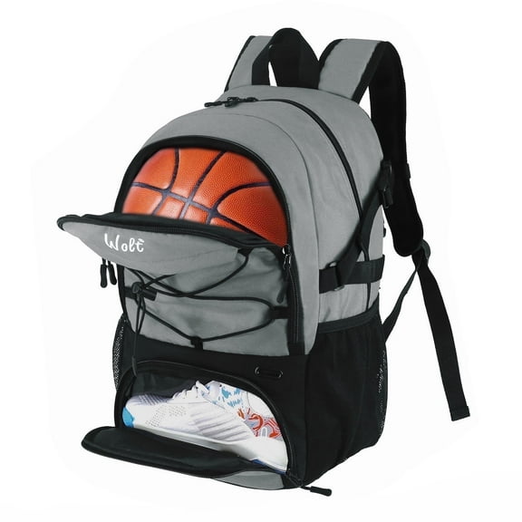 WOLT Basketball Backpack Bag with Separate Ball Holder & Shoes Compartment 1 Pack, Drop Lightgray