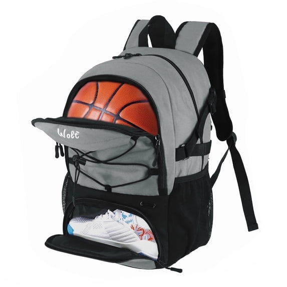 WOLT Basketball Backpack Bag with Separate Ball Holder & Shoes Compartment 1 Pack, Drop Lightgray