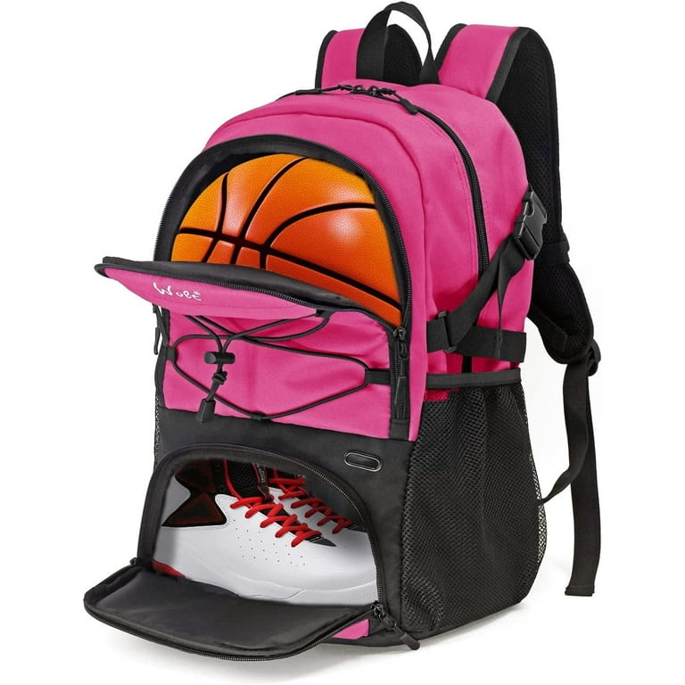 WOLT Pink Basketball Backpack with Ball Shoe Compartments