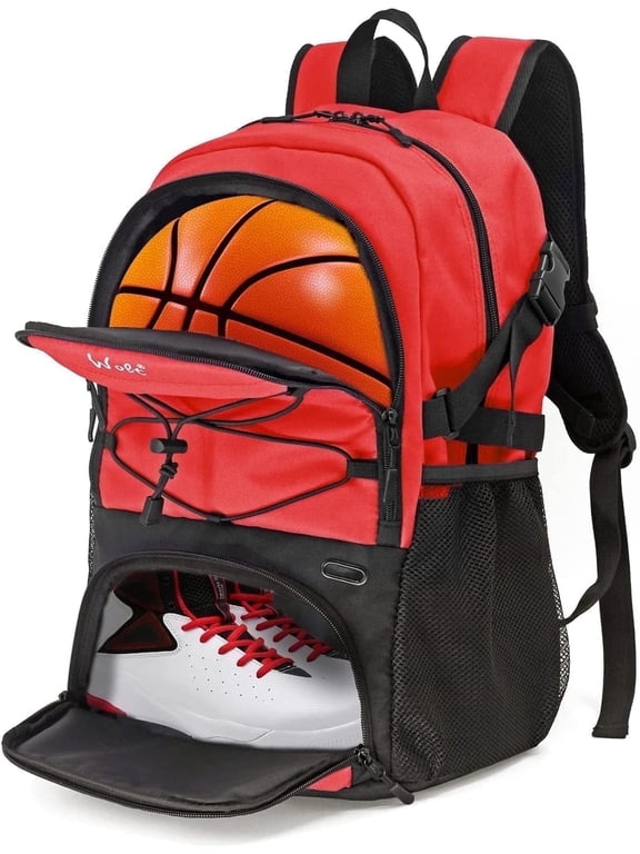 Basketball Bag Backpack for Unisex--Separate Ball Holder & Shoes Compartment Red One Bag