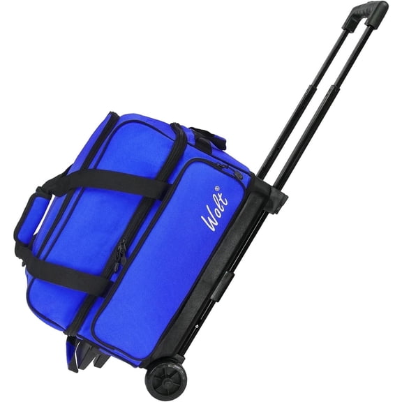 WOLT | Blue Double Roller 2 Ball Bowling Bag Retractable Handle extends to 40"
