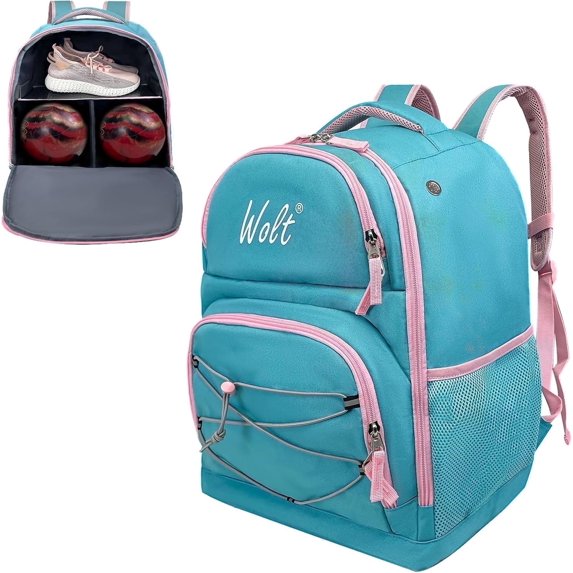 WOLT Bowling Ball Bag 2Ball Bowling Backpack with Protective Foam Padded & Shoe Compartment MintGreen