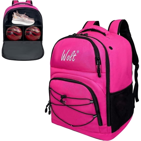 WOLT Pink Bowling Ball Bag 2Ball Bowling Backpack with Protective Foam Padded & Shoe Compartment