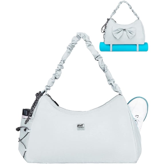 WOLT Gym Bag For Women, LightGrey Yoga Mat Bag with Shoes Compartment, Wet Pocket and Water Bottle Pocket