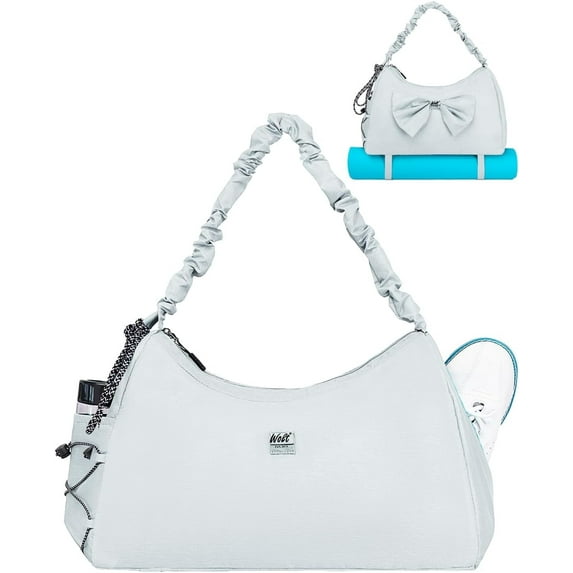 WOLT Gym Bag For Women, LightGrey Yoga Mat Bag with Shoes Compartment, Wet Pocket and Water Bottle Pocket