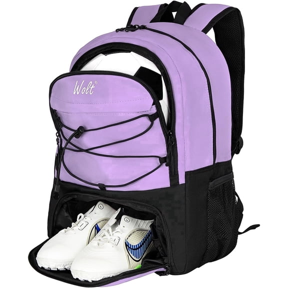WOLT Mesh Purple Soccer Bag Backpack with Shoe and Ball Compartments for Girls Ball Equipment Bag
