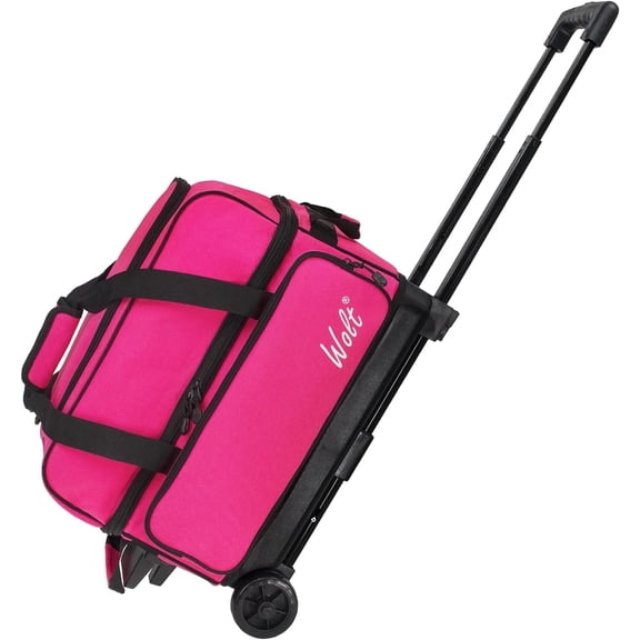 WOLT | Double Roller Bowling Bag for 2 Balls - Retractable Handle 40", Pink