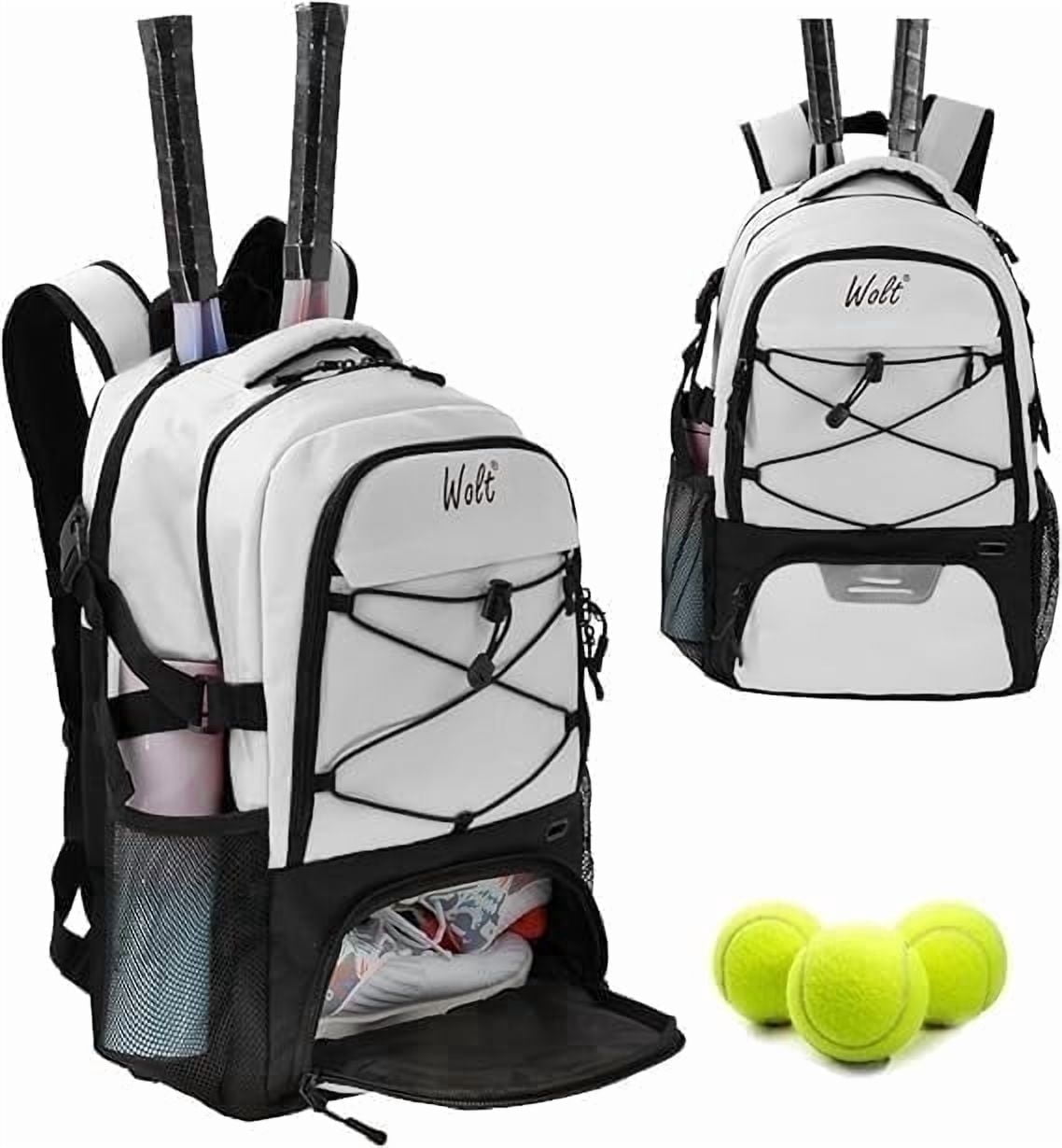 WOLT | Professional Tennis Backpack for Men & Women - 2 Racket Holder with Ventilated Shoe Compartment, Beige 34L Sports Bag​