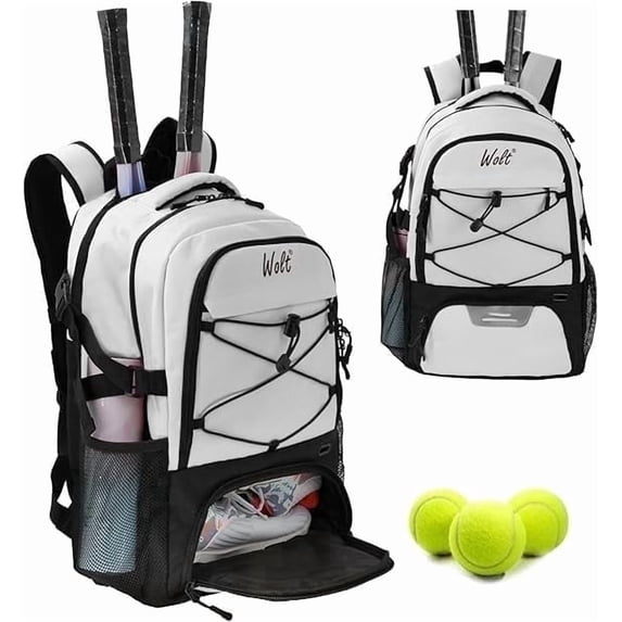 WOLT | Professional Tennis Backpack for Men & Women - 2 Racket Holder with Ventilated Shoe Compartment, Beige 34L Sports Bag