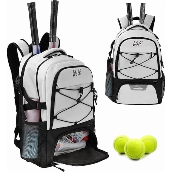 WOLT | Professional Tennis Backpack for Men & Women - 2 Racket Holder with Ventilated Shoe Compartment, Beige 34L Sports Bag