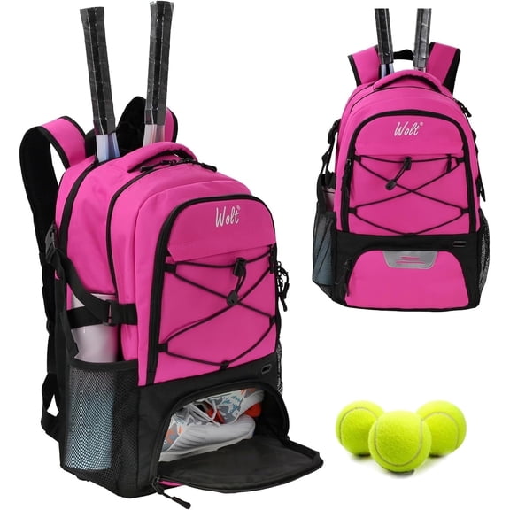 WOLT | Tennis Racket Sports Backpack Bag--34L Capacity Polyester with Ventilated Shoe Compartment Pink