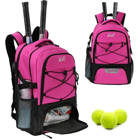 WOLT | Tennis Racket Sports Backpack Bag--34L Capacity Polyester with Ventilated Shoe Compartment Pink