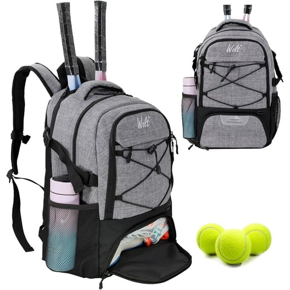 WOLT | Tennis Racket Bag--Men Ball Sports Racket Backpack Polyester Tennis Bag with Ventilated Shoe Compartment Gray