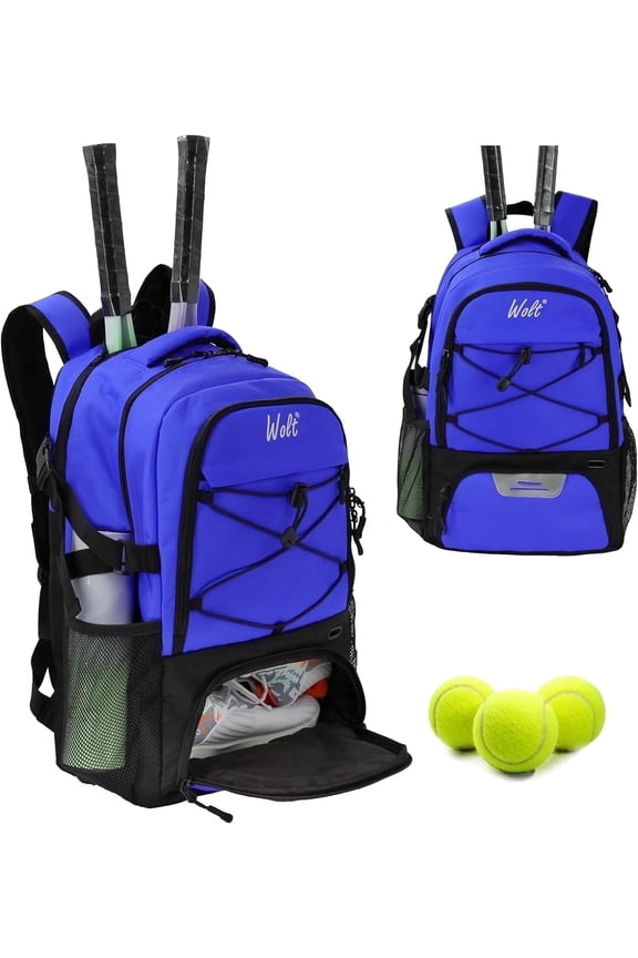 Pro Tennis Racquet Backpack 34L - 2 Racquet Holder & Ventilated Shoe Compartment Multifunctional Tennis Racket Bag Blue