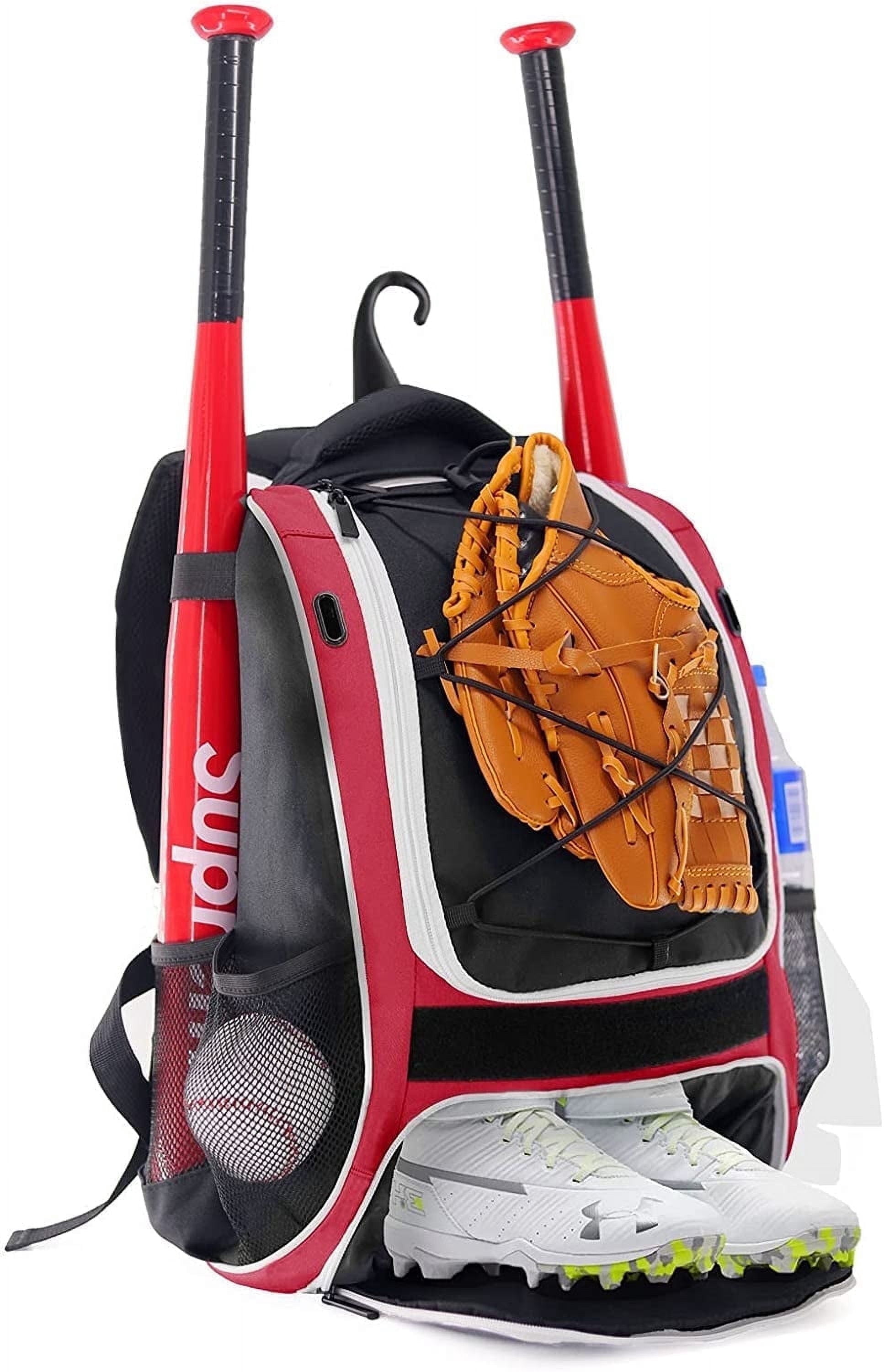 WOLT | Youth Baseball Bag Backpack--Youth Girls Bat Bag Equipment MLB Batpack Includes Hook to Hang on Fence New Red