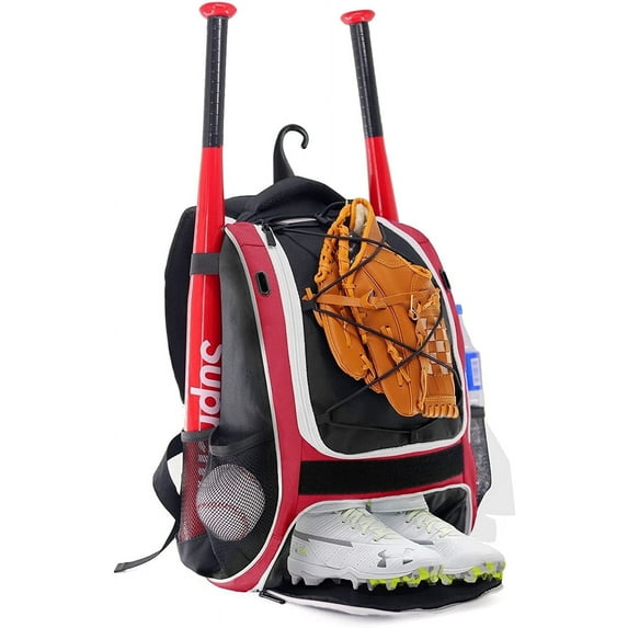 WOLT | Youth Baseball Bag Backpack--Youth Girls Bat Bag Equipment MLB Batpack Includes Hook to Hang on Fence New Red