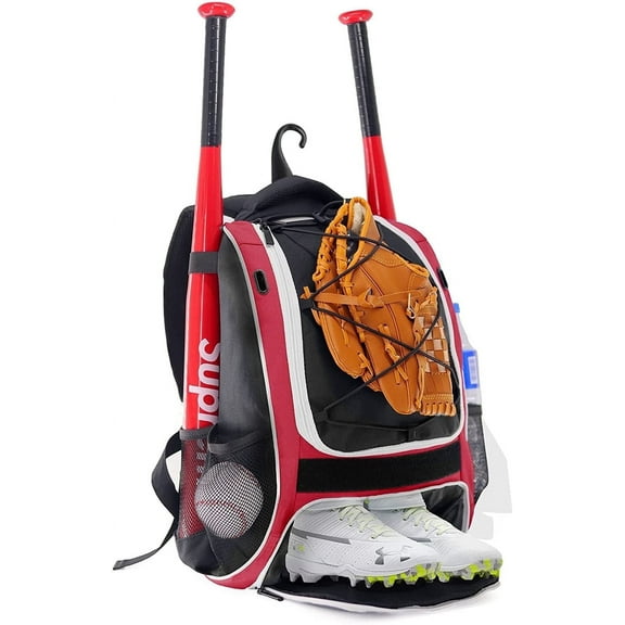 WOLT | Youth Baseball Bag Backpack--Youth Girls Bat Bag Equipment MLB Batpack Includes Hook to Hang on Fence New Red