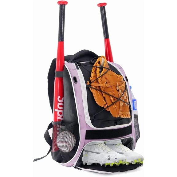 WOLT | Youth Baseball Bag Backpack for Boys Baseball Backpack New Outdoor Sports Equipment Bag Lightpurple