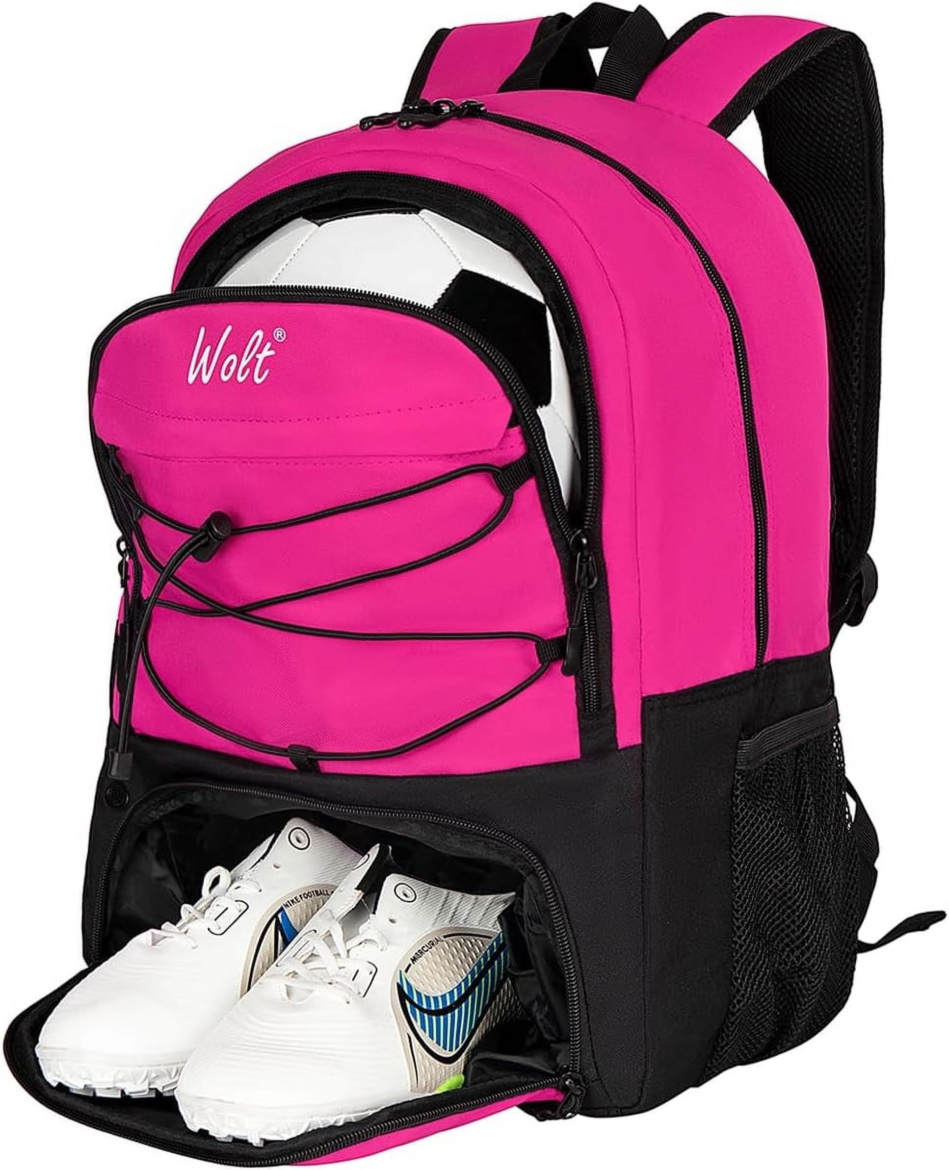 WOLT Soccer Equipment Bag, Pink Backpack with Ball Holder and