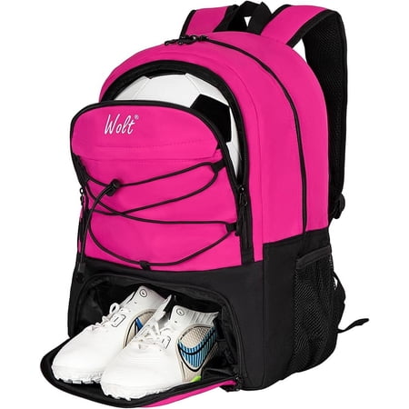 WOLT Youth Soccer Bag Soccer Backpack for Girls with Shoe and Ball Compartments Pink