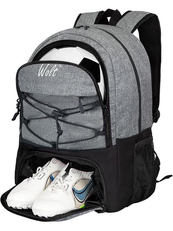 Youth Soccer Backpack for Boys & Girls - 1 pack with #7 Soccer Ball Holder & Ventilated Cleat Compartment, Large Gray