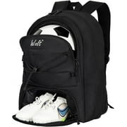WOLT | Youth Soccer Bag Gear Backpack – with Cleat Shoe and Ball Compartments,Suitable for #7 Soccer Ball Holde Black