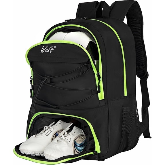 WOLT Mesh Lemongreen Soccer Bag Backpack with Shoe and Ball Compartments for Boys Ball Equipment Bag