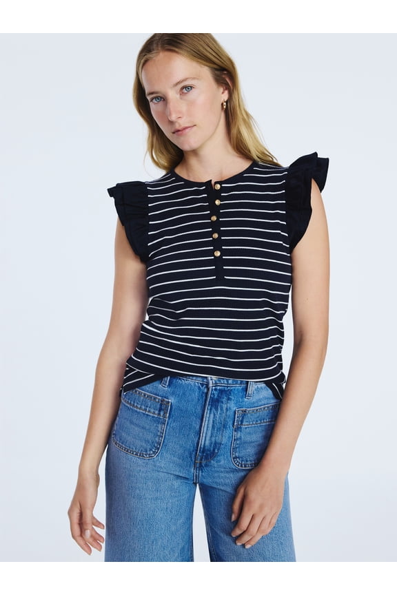 Women's and Women’s Plus Flutter Sleeve Henley Top, Sizes XS-4X