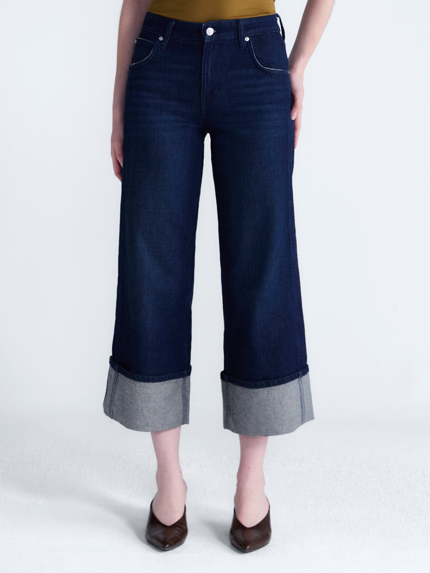 Scoop Women's and Women's Plus Mid Rise Cuffed Wide Leg Jeans, Sizes 0-28W