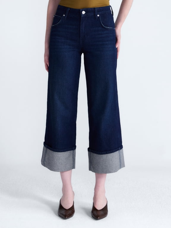 Women's and Women's Plus Mid Rise Cuffed Wide Leg Jeans, Sizes 0-28W