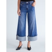 Scoop Womens and Womens Plus Mid Rise Cuffed Wide Leg Jeans, Sizes 0-28W