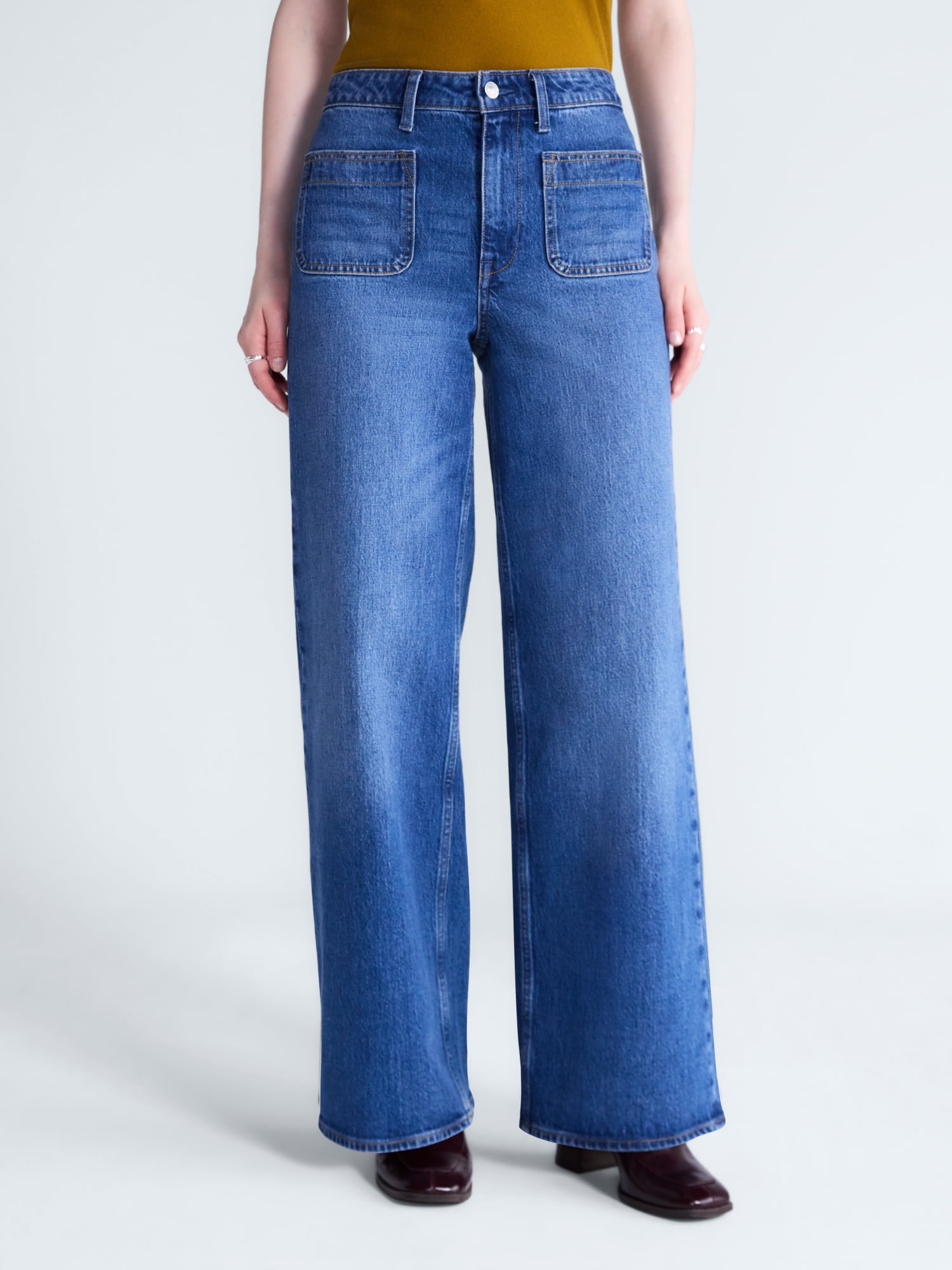 Free Assembly Women's and Women's Plus The Larchmont High Rise Patch Pocket Jeans, 32" Inseam, Sizes 0-28W