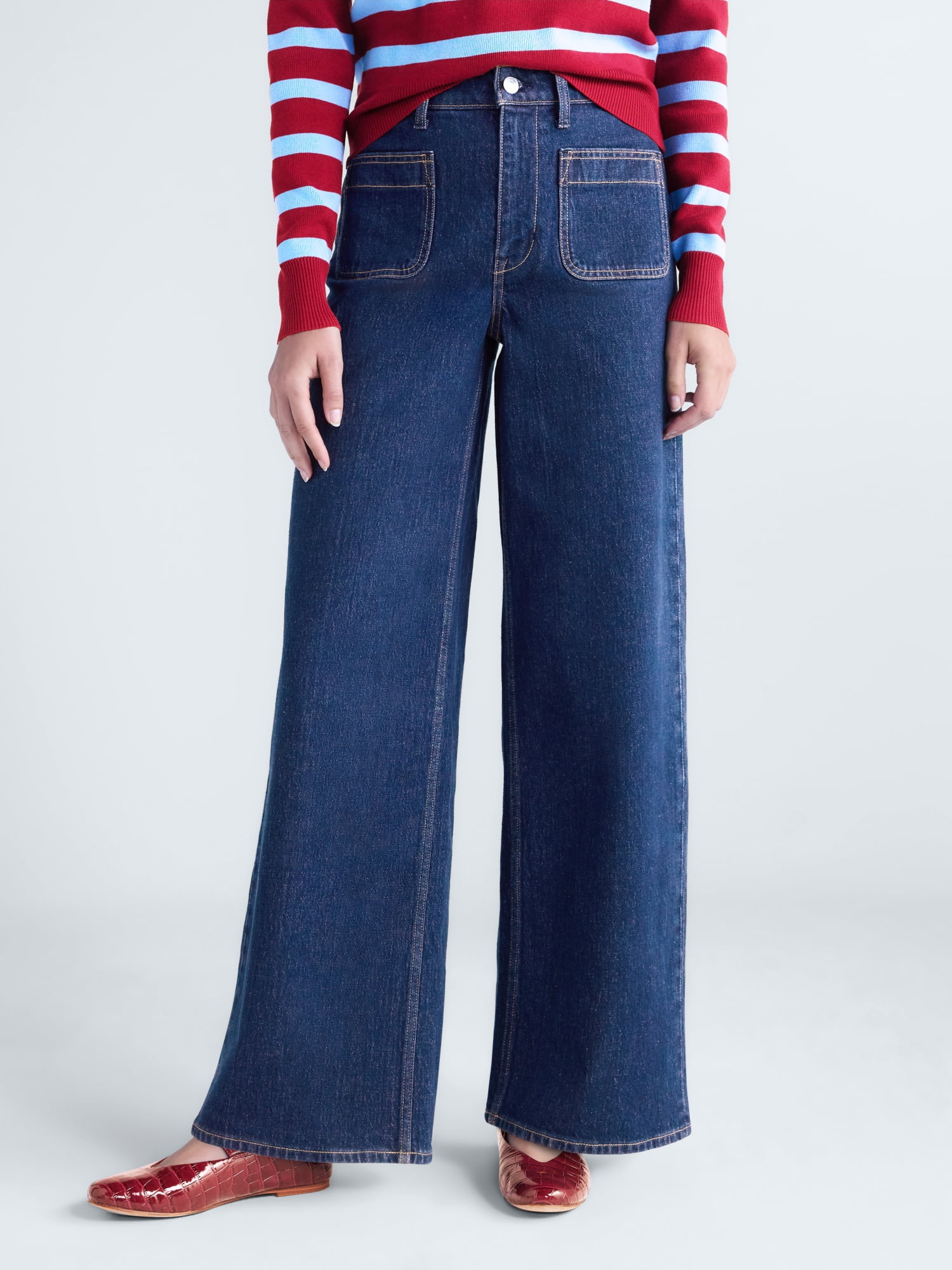 Free Assembly Women's and Women's Plus The Larchmont High Rise Patch Pocket Jeans, 32" Inseam, Sizes 0-28W