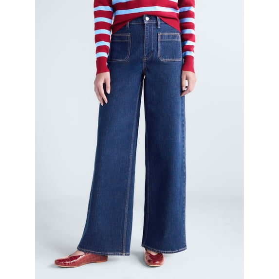 Free Assembly Women's and Women's Plus The Larchmont High Rise Patch Pocket Jeans, 32" Inseam, Sizes 0-28W