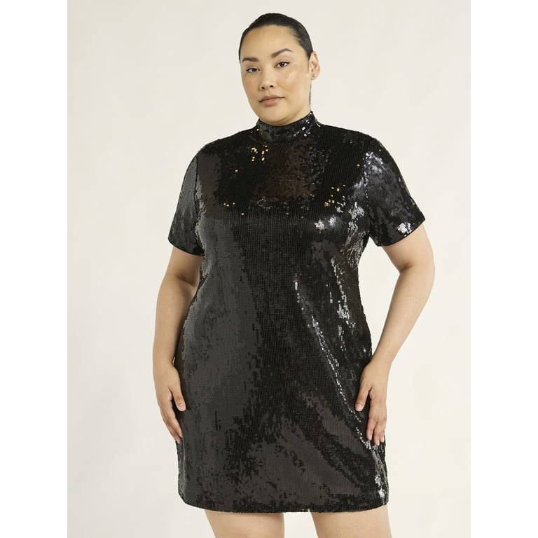 Scoop Women s Women s Plus Sequin Mock Neck Mini Dress Sizes XS 4X
